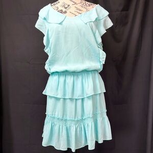 1960s style Banana Republic baby blue ruffle tiered mini dress. Size XL.